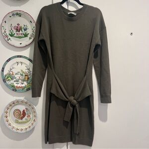 Vince Tie Front Wool Cashmere Olive Green Sweater Dress